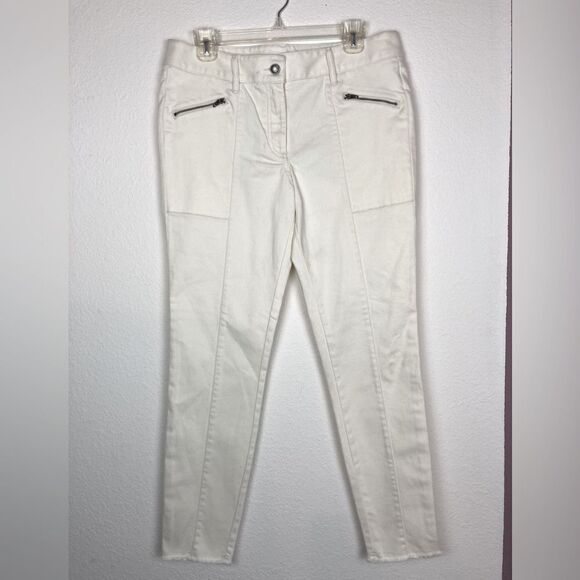 LOFT NWT cream pants w/zipper pockets and unfinished hem chic for season - Picture 2 of 11